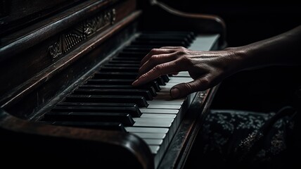 Fototapeta premium Generative AI. Music retro vintage piano with hands. Inspiration melody. Graphic Art Illustration.