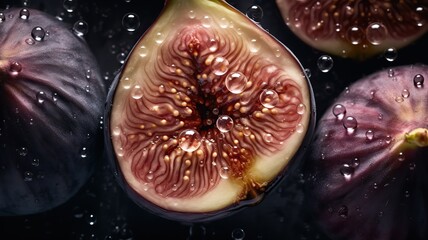 Generative AI. Tropical fruit pattern. Fresh figs. Can be used for decoration. Graphic Art Illustration.