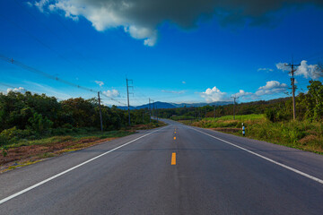 Concrete road and beautiful mountain scenery,asphalt road in thailand