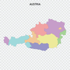 Isolated colored map of Austria