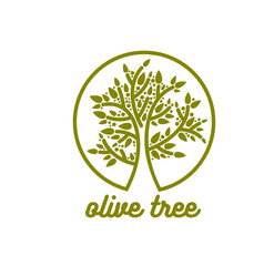 Olive tree symbol for natural bio and organic food, vector icon of olive oil. Vegetarian and vegan cuisine emblem of label for extra virgin olive oil and seasoning products or Mediterranean food