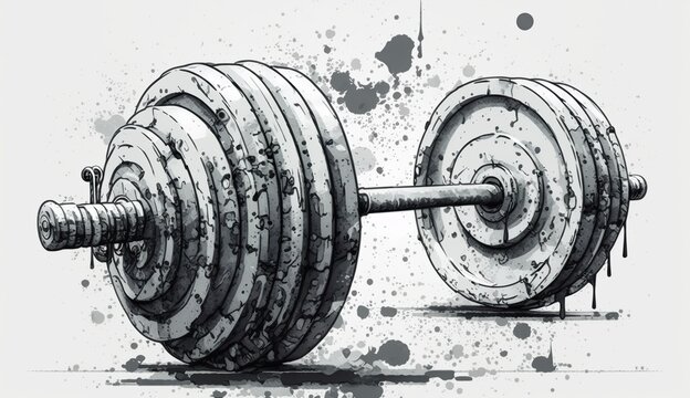 Generative AI. Barbell in ink and pencil drawing style. Graffiti abstract gym motivational. Graphic Art Illustration