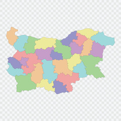 Isolated colored map of Bulgaria