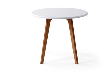 wooden round table on white background