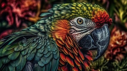Obraz premium Generative AI. Realistic Parrot bird. Can be used for decoration. Graphic Art Illustration.