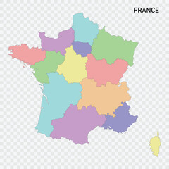 Isolated colored map of France