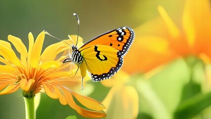 A Vibrant Display of Santolina and Butterflies in the Meadow with Soft Selective Focus.