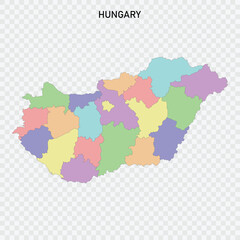 Isolated colored map of Hungary