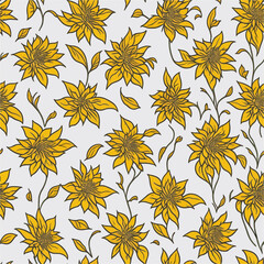 seamless pattern with yellow flowers on a white background