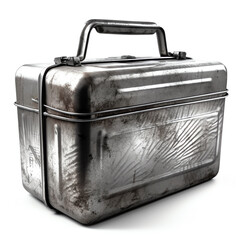 A scratched and dented metal lunchbox. generative AI