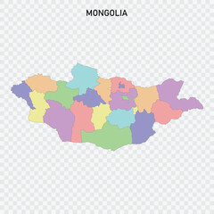 Isolated colored map of Mongolia