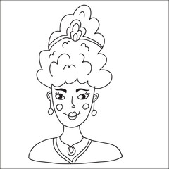 Cute cartoon abstract doodle girl portrait isolated on white background. Woman face.