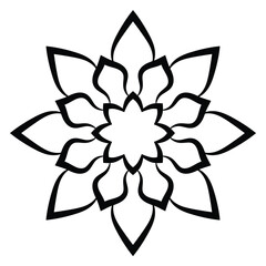 Black outline flower mandala. Doodle round decorative element for coloring book isolated on white background. Floral geometric circle.