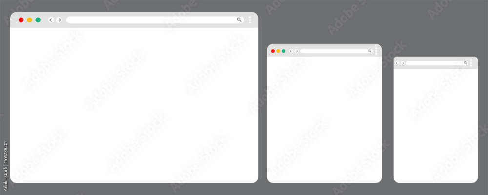 Poster white browser window design. vector isolated web elements. browser window template for mobile design