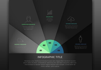 Fan dark gray folded papers infographic template