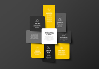 Dark infographic made from content rounded blocks with yellow accent
