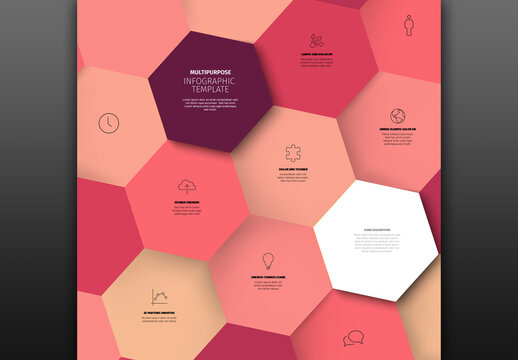Multipurpose pink hexagon mosaic infographic template