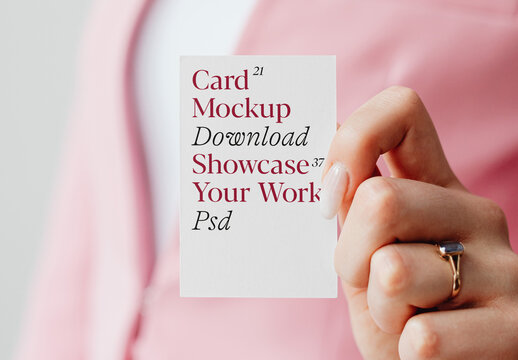 Business Women Holding Business Card Mockup