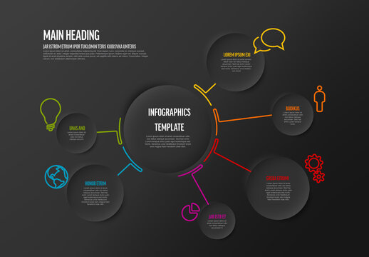 Infographic dark circle template with smaller circle elements