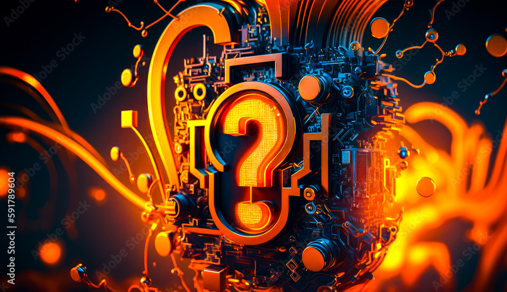 Aufkleber 3d image of question mark in the middle of yellow and black background. generative ai.