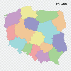 Isolated colored map of Poland