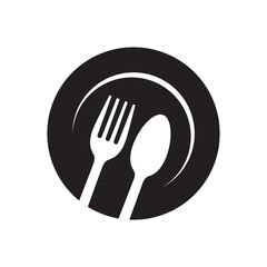 Plate, fork and spoon icon. Cutlery symbol. Flat Vector illustration