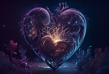 A heart-shaped display in the indigo cosmos for a magical Valentine's Day - Generative Ai