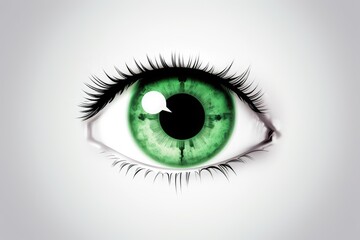 Illustration of a beautiful green eye on a white background. Generative AI