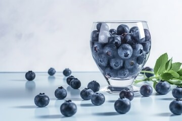 Blueberries in a glass of water, a healthy dessert. Natural fresh berry. Generative AI