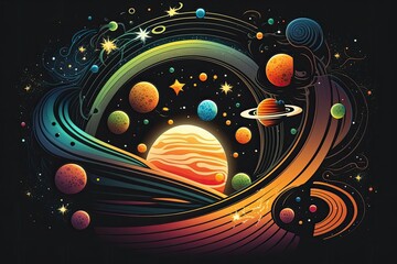 cosmic landscape with planets and stars. Generative AI