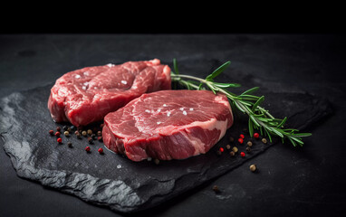 Fototapeta na wymiar raw beef steak on a black stone plate