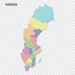 Isolated colored map of Sweden