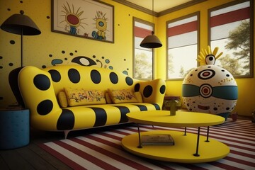 modern living room with yellow and black furniture. Generative AI