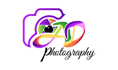 Minimalist Initial Letter AD with camera. letter AD Logo photography colorful luxury template