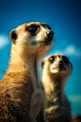 Fototapeta premium Meerkats staring. Generative AI