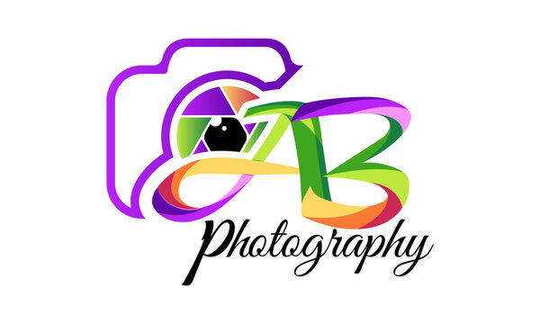 Minimalist Initial Letter AB with camera. letter AB Logo photography colorful luxury template