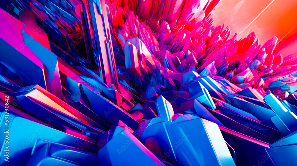 Poster bunch of purple and red objects are in the middle of picture. generative ai.