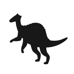Black silhouette of spinosaurus. Cute dinosaur with spikes on the back. Hand drawn vector illustration isolated on white background, flat style