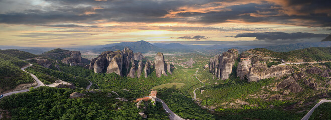 Panoramic scenic view of the famous Meteora 