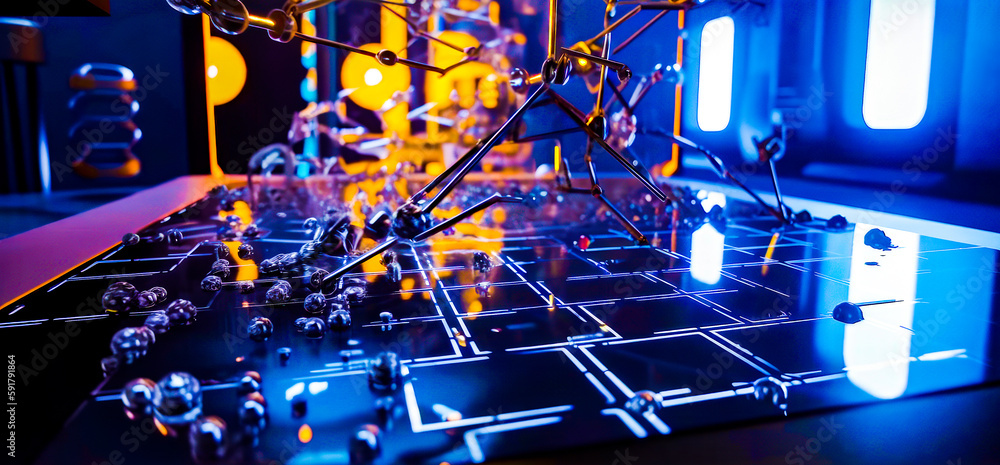 Aufkleber close up of circuit board with bunch of wires on it. generative ai.