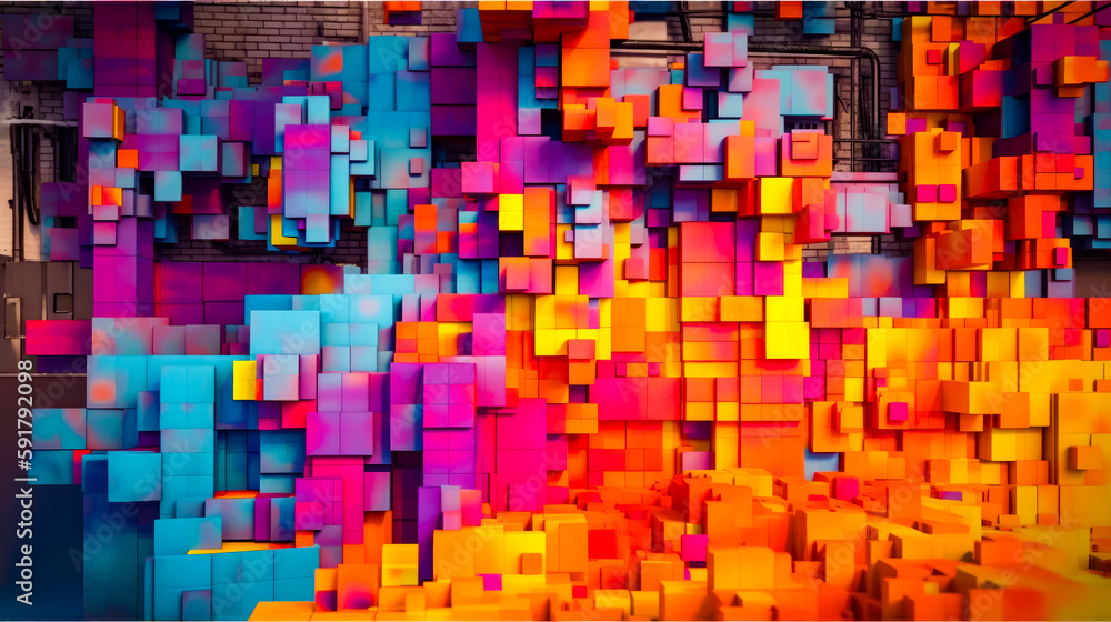 Aufkleber multicolored photo of building with lot of squares on it. generative ai.