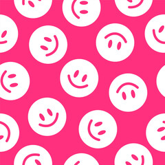Fototapeta na wymiar Pink seamless pattern with white happy face