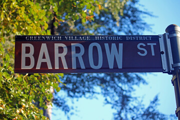 Barrow Street brown traffic sign in New York in Greenwich village historic district