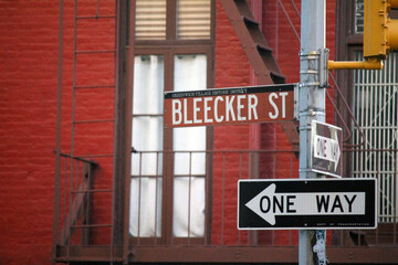 Bleecker Street historic sign in Midtown Manhattan in New York City historic sign in Midtown...