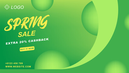 spring sale promotion banner design template in green color suitable for sports, fashion and other promotions