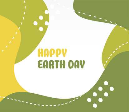 happy earth day background green color abstract shape, wave pattern editable text. Template for banner, poster, social media, web.