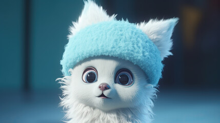Obraz premium Illustration of baby bunny rabbit in a winter environment wearing warm clothes. Generative AI