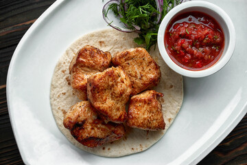 Mouth-watering turkey shish kebab on lavash bread