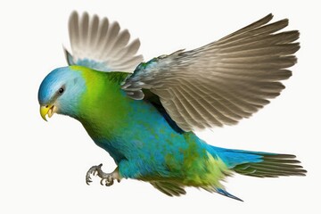 majestic bird with vibrant blue and green feathers spreading its wings. Generative AI