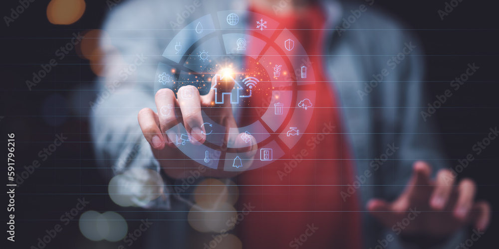 Aufkleber smart home technology concept ,wireless automation control with applications ,connecting your home o
